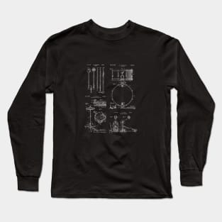 Drum Kit Drummer Gift Vintage Patent Prints Long Sleeve T-Shirt